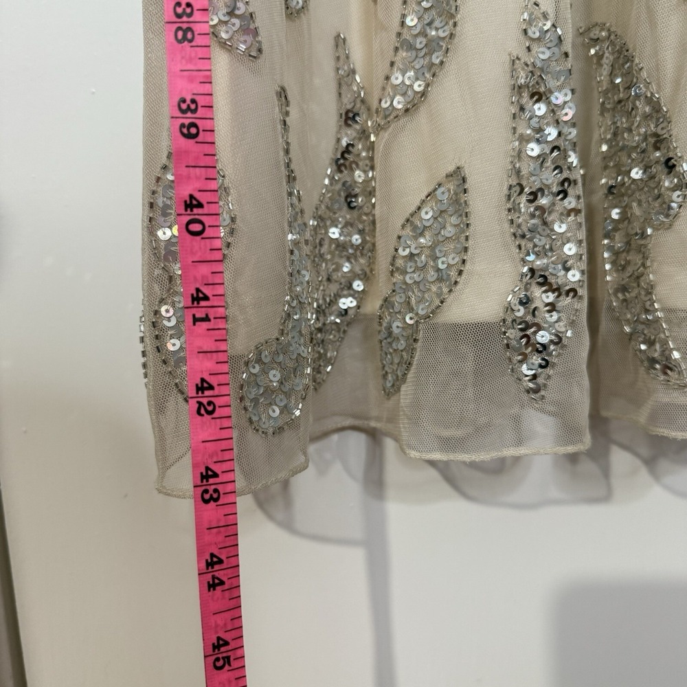 Mac Duggal Nude Silver Illusion Sheer Cap Sleeve Bead Sequin Belted Modest 5532 - Picture 16 of 16
